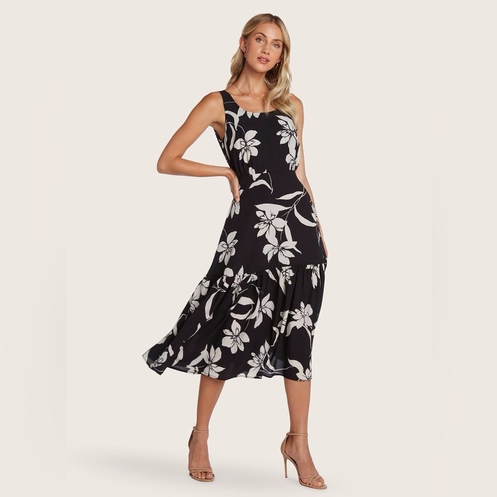 Willow Anthropologie Kate Floral Print Open Back Midi Dress Size Large N… - Picture 3 of 12